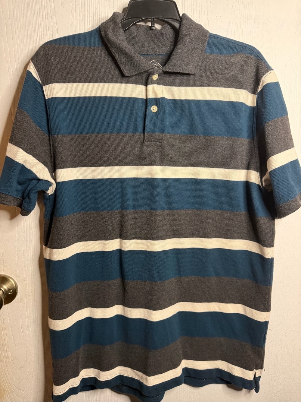 St. John's Bay Men's Striped Polo - Blue, Gray & White